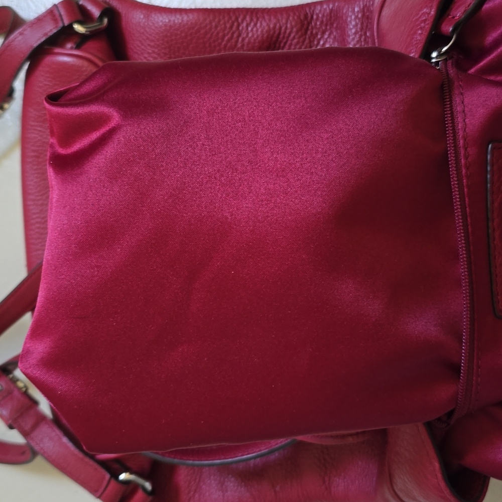 Coach Red Pebbled Leather Silver Turnlock Drawstring Backpack - Picture 9 of 15